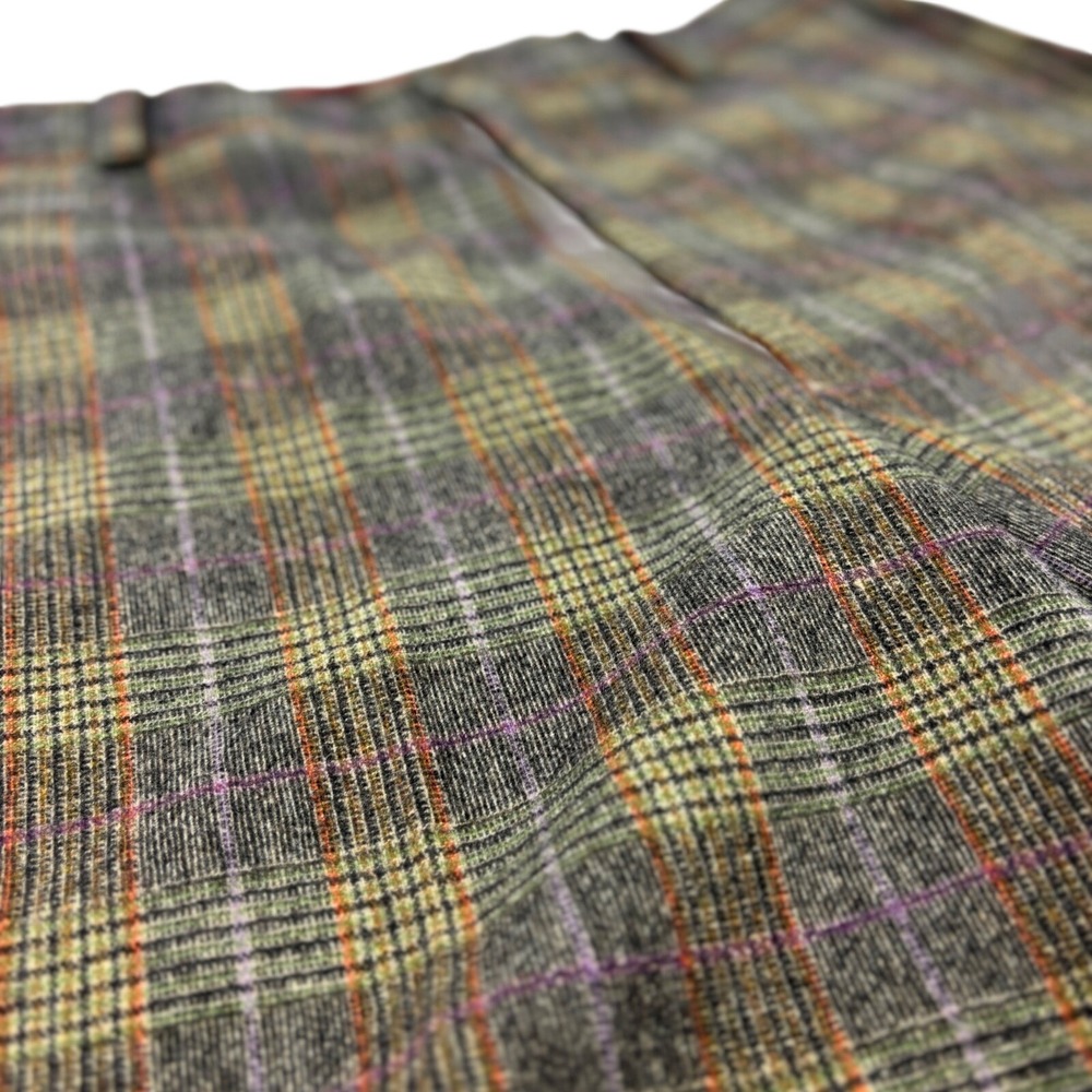 Barry Bricken Mens 36 Trousers Plaid Wool Blend Cuffed Flat Front Green Orange